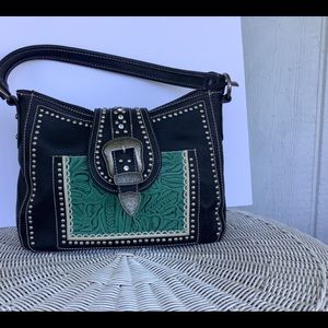 Montana West conceal/carry shoulder bag black turquoise Studded silver